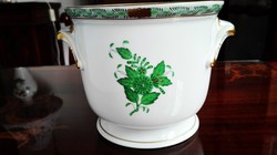 Zöld Apponyi mintás kifogástalan Herendi porcelán kaspó 