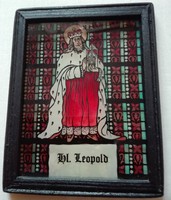 Szent Lipót (Leopold) festett üvegkép keretezve, 10 x 12 cm