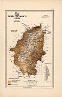 Turóc megye térkép 1889, Magyarország, vármegye, régi, atlasz, eredeti, Kogutowicz Manó