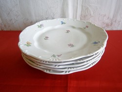 5 db antik pajzspecsétes Zsolnay porcelán virág mintás tollazott nagy lapos tányér