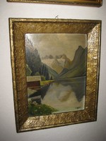 Antique alpine painting 1954, signed Amann, oil on wood