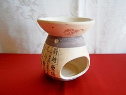 Kerámia mécses tartó, párologtató kézzel festett kínai, japán mintával, írással 10 cm magas