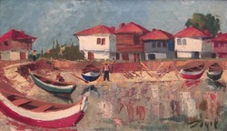 XX. sz-i művész: Csónakkikötő (Horvátország?)
