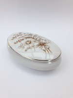 Hollóházi porcelán bonbonier bézs virág mintával - cukortartó, ékszeres, kincses doboz