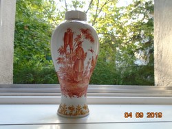 19.sz Meisseni jellegű váza kínai mintákkal Potschappel  Dresden jelzéssel-23 cm