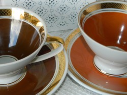 Barna, narancs Thüringia porcelán kávés szett 2 személyes, csésze kistányér 