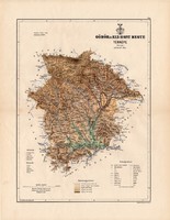 Gömör és Kis - Hont megye térkép 1889, vármegye, atlasz, eredeti, Kogutowicz Manó, 43 x 56 cm
