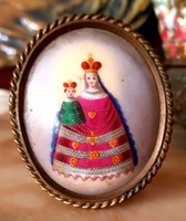Madonna a kis Királlyal festett miniatűr porcelán asztali kép