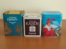 3 db régi, pléh teás doboz (Lipton's Earl Grey, Ceylon Kandy, Duncans Darjeeling) eladó