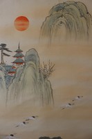 Hegyi templom darvakkal - Japán akvarell festmény (falitekercs) eladó
