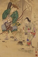 Csatába induló szamuráj - Japán akvarell festmény (falitekercs) eladó