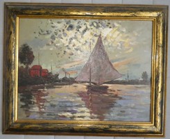 Sailing in Moonlight - Modern Impressionist Oil Painting