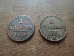 Ausztria 1 kreuzer 1851E,1851A lot