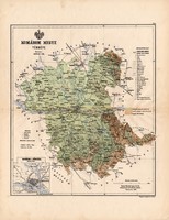 Komárom megye térkép 1888, Magyarország, vármegye, atlasz, Kogutowicz Manó, 43 x 56 cm, eredeti