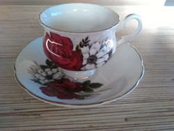 Rózsás Angol porcelán kávés csésze kistányéral
