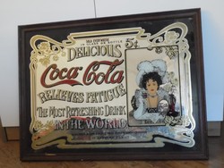 Coca Cola - Ritka retro Coca-Cola tükör - üveg és a fa keret