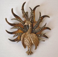 Gold-plated silver peacock brooch