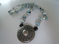 Silver necklace with amazonite stones, tribal character, unique piece