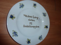 Hollóházi porcelán tányér Moldova Györgynek dedikálva, eredeti pecsétes 2009