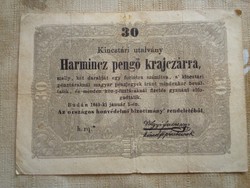 30 Pengő Krajcár 1849 Kossuth Bankó. 