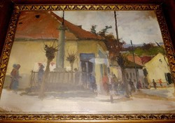 Várdeák Ferenc (1897-1971) Falurészlet festmény eredeti alkotás