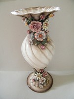 Nagy méretű rózsás nápolyi (Capodimonte) kerámia váza