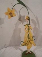 Kerámia nárcisztündér - fém virágszár - Osztrák - 27 x 13 x 6 cm - nem használt 