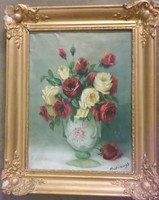 Mesterházy Dénes (1900 - 1949 ) virágcsendélet, rózsák