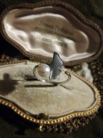 Ezüst gingko biloba gyűrű valódi gyönggyel  ag925