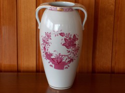 2 fülű herendi váza, lila indiai kosármintás, 21 cm magas, hibátlan
