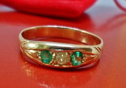 Nagyon szép antik18kt  arany gyűrű valódi gyémánt és smaragd