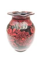 HMV hódmezővásárhelyi Czvalinga kerámia váza - vörös mintás népi majolika váza