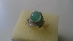 Ezüst gyönyörű Artdeco gyűrű szép smaragd zöld színű achát vagy spinel kővel 925 