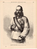Ferenc József portré, metszet 1870, 22 x 28 cm, monarchia, újság, osztrák, császár, magyar, király