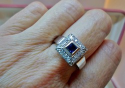 Szépséges art deco zafír  0.44ct gyémánt arany gyűrű 