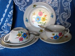 Spring flowering breakfast set for faience for 2 persons, cups of small plates