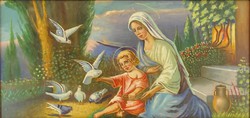 0Y096 Galambokat etető Jézus és Mária szentkép