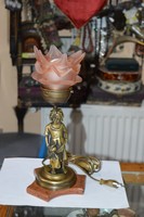 Régi felújított figurális üveg burás asztali lámpa