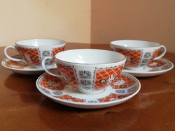 Antik lehellet vékony német porcelán kávés csészék aljakkal 3 db