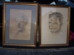 Emanuel Béla, két portré, szép keretben, kb.40x50
