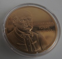  Nagy Magyarok / Semmelweis Ignác aranyozott Cu emlékékérem - érem