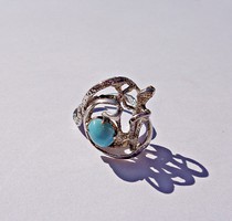 Retro circa 1970s turquoise stone adjustable size hallmark ring