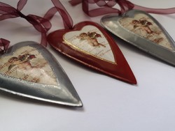 Karácsonyi fém angyalos szívek / Vintage christmas metal heart decorations angels