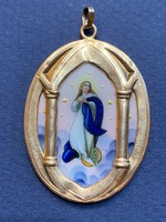 Antik Szűz Mária medál 14 K arany keretben