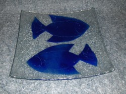 Üveg négyzetes tál hal mintával 23,5*23,5 cm (6p)