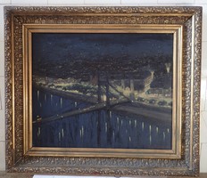 Budai Fischer Edwin Ödön (1887–1945): Budapest látképe éjjel, a régi Erzsébet-híddal, 1933