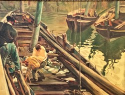 Abonyi Ernő (1884 - 1941) Halászok c. olajfestménye 100x80cm EREDETI GARANCIÁVAL ! Abonyi Ernő (1884 - 1941) Halászok c. olajfestménye 100x80cm EREDETI GARANCIÁVAL !