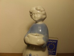 Bájos porcelán figura, kislány, kis hölgy karácsonyi mécsestartó