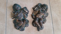 Antique, plaster gilded angel, putto, 2 pieces for sale!