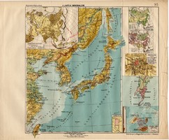 A Japáni birodalom térkép 1913, eredeti, teljes atlasz, Kogutowicz Manó, régi, Japán, Nipon, Jesszo